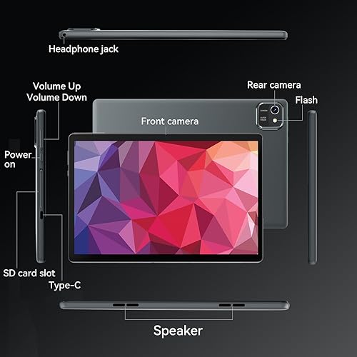 Miniatura 7 de HNVHNV Tablet de 10 pulgadas Android 13, 6 GB RAM 64 GB ROM, procesador Quad-Core, pantalla táctil LCD de 1280x800, WiFi, GMS, cámara dual,