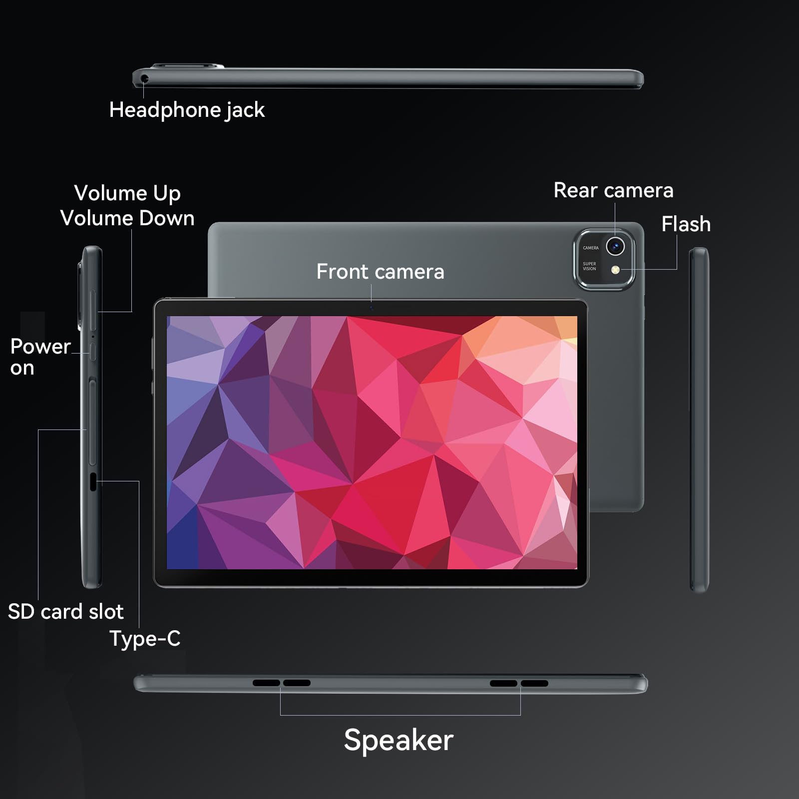 Tablet 10 inch Android 13 Tablets, 6GB RAM 64GB ROM, Quad-Core Processor, 1280x800 LCD Touch Screen, WiFi, GMS, Dual Camera, Bluetooth, 6000mAh Battery