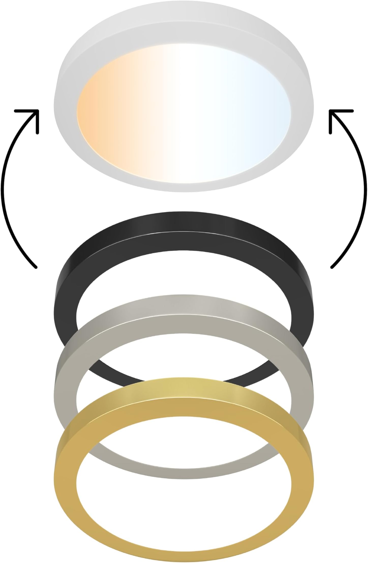 Ultralux White LED Flush Mount Ceiling Light - Slim, Edge Lit - 5 CCT Adjustable Color Temperature - Dimmable 600 Lumens with 3 Magnetic Trim Rings: Matte Black, Brushed Nickel & Gold (5", 1-Pack)