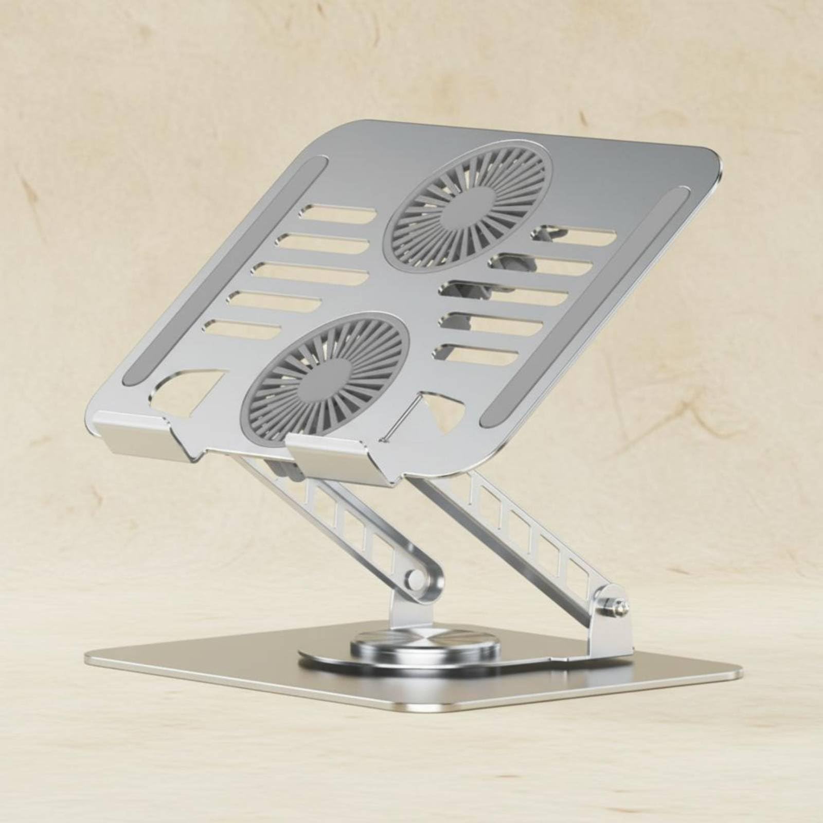 Supporto Laptop Supporto PC Metallo con Ventilazione Rotazione 360 Gradi Doppio Braccio per Stabilità Adatto a Studio, Argento, Argento, 17 Pollici