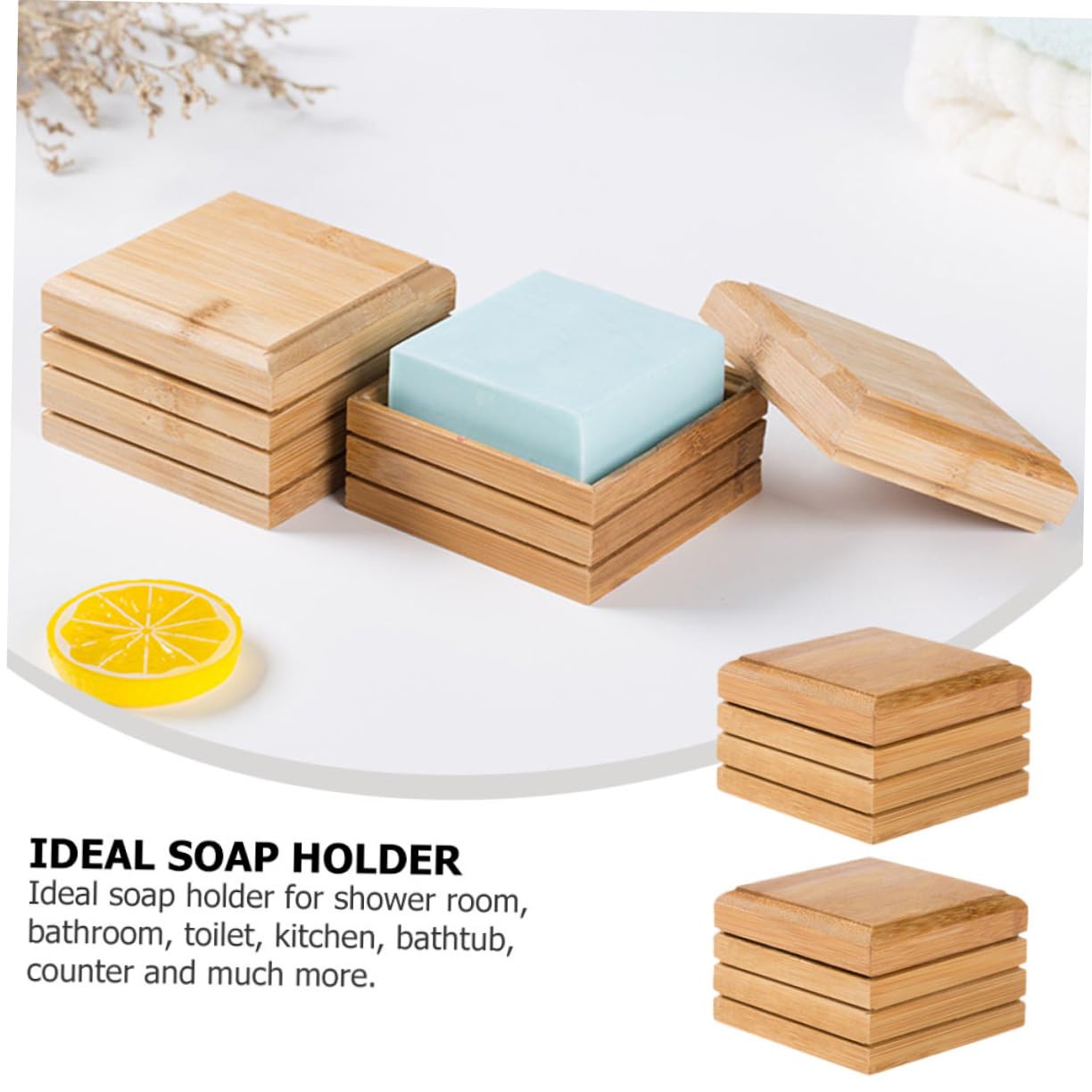4piezas Jabonera De Bambú Ecológica Drenaje Soporte para Jabón Natural para Baño y Cocina