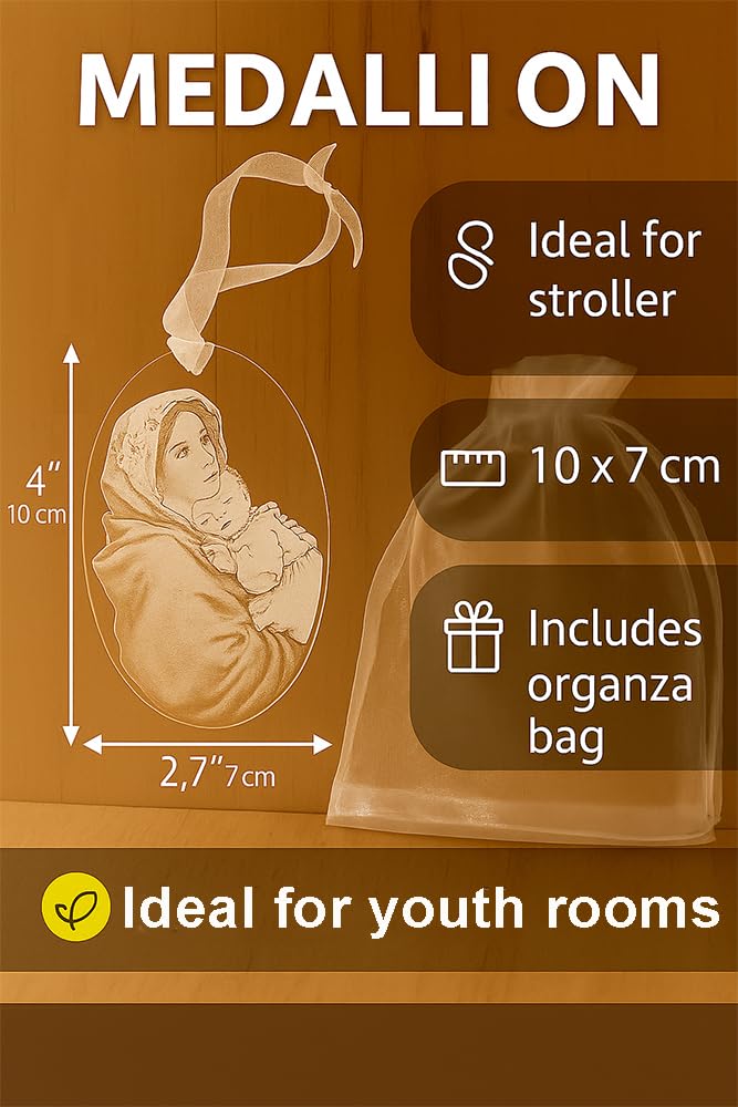 B BachVibes Virgin Mary with Baby Jesus Medallion (2 pcs), Baptism & Newborn Gift, Laser Engraved Transparent Acrylic - Image 2