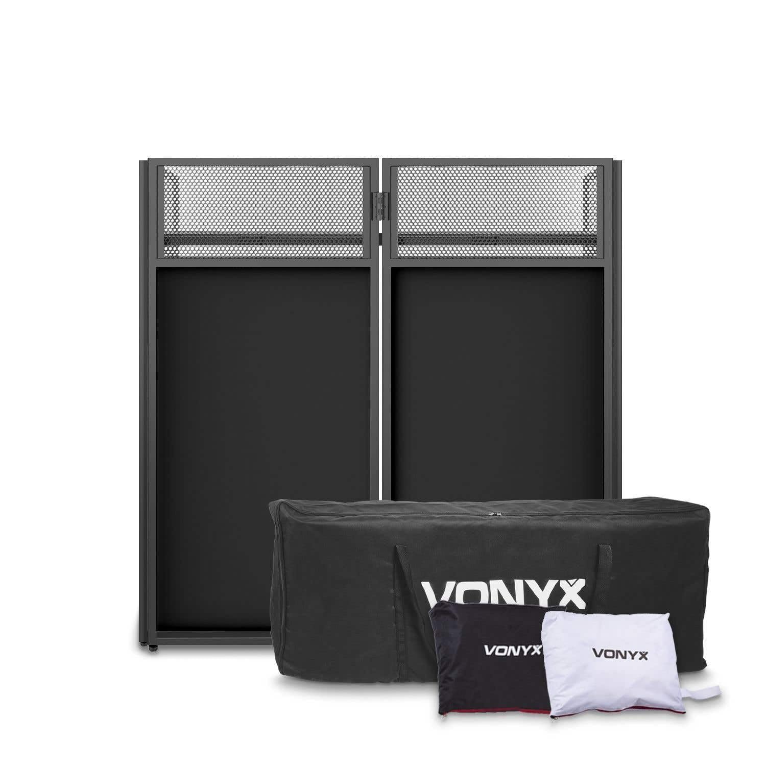 Vonyx DB4 Pro DJ Pult - Faltbarer DJ Tisch mit Tasche, 105 cm, Klappbares DJ Booth mit Schwarzer & Weißer Front, 25kg Traglast, Robust & Stabil, Perforiertes Alu, Multifunktionstisch für DJ Equipment