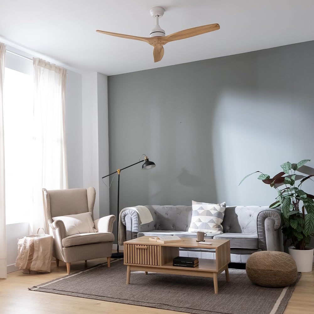 Cecotec - Wentylator sufitowy EnergySilence Aero 5270 WhiteWood - Silnik 40W DC, Średnica 132 cm, Sterowanie, Timer, 6 prędkości, Lato i zima, Regulacja wysokości 15 lub 25 cm, Cichy