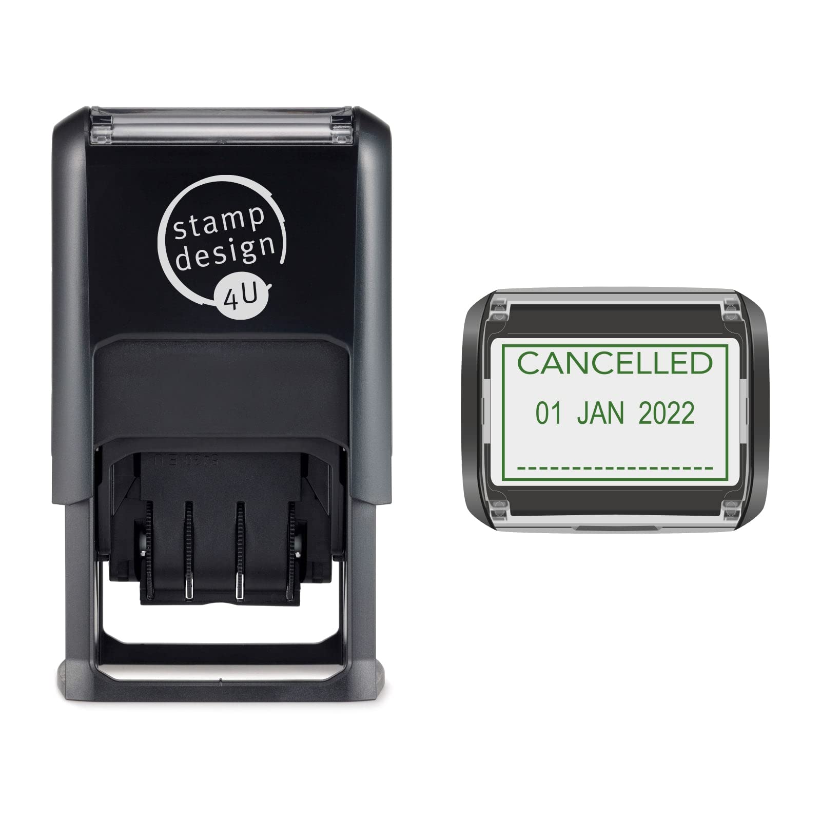 SD4U Word and Date Stamp Self Inking - Cancelled and Changeable Date in Green Ink