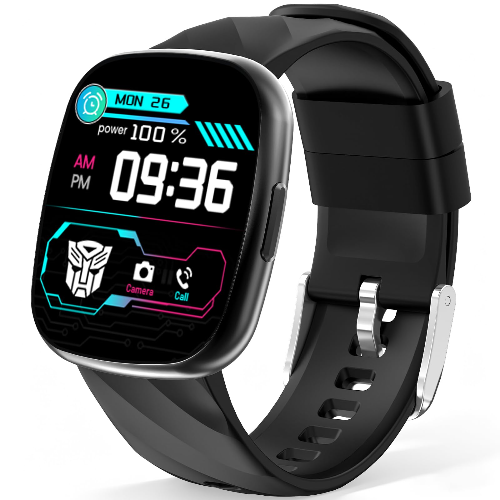 Transformers Montre Intelligente Enfant, Montre Connectée Sport avec Appel Bluetooth, Cardio/Sommeil/Podomètre, 100+ Modes Sportifs IP68 Étanche, Idée Cadeau Anniversaire Garçon Fille 6-12 Ans,Black