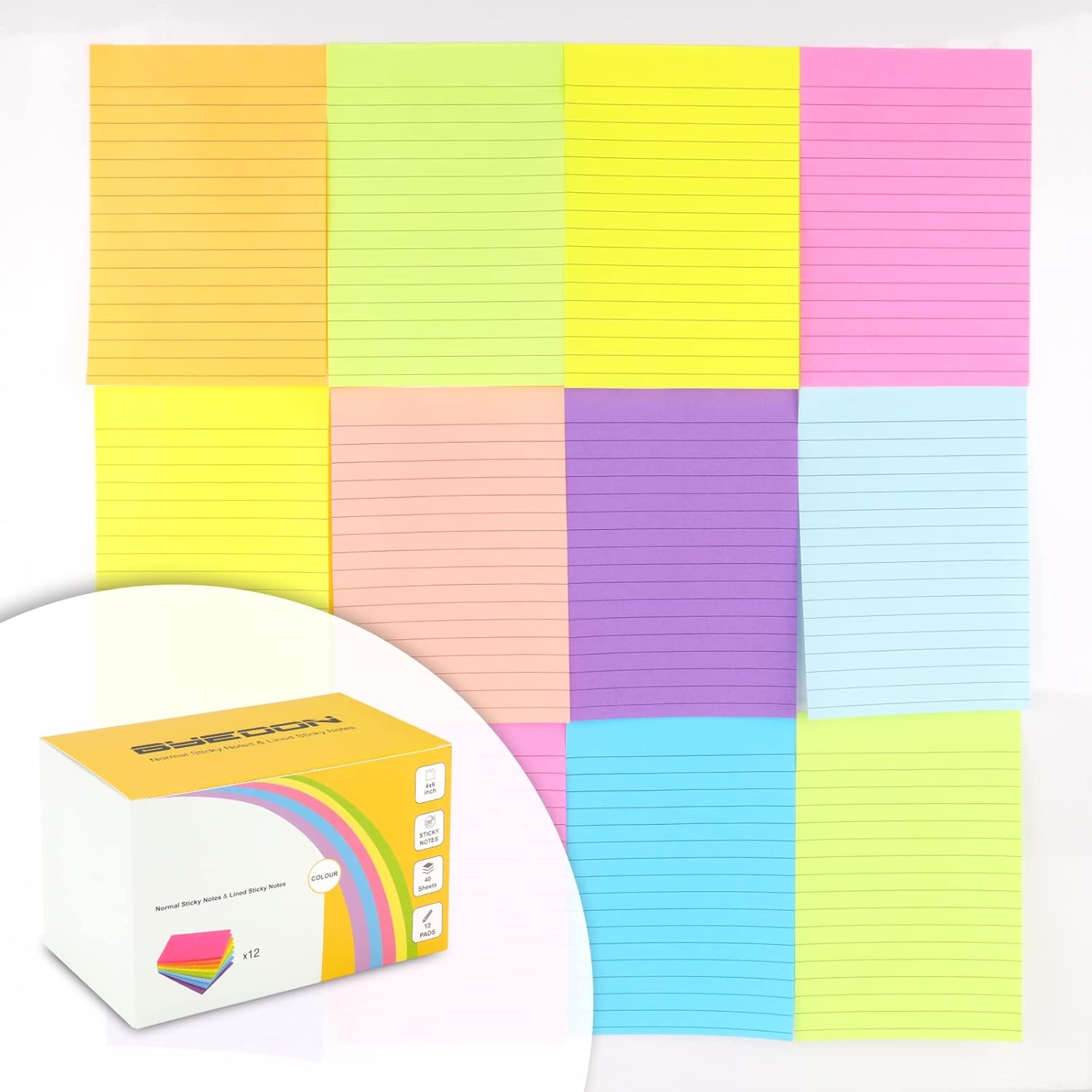 Lined Sticky Notes 4x6 Super Sticky Colorful Post Self