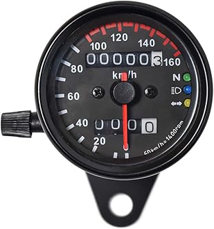 0021 KM/H Diameter 2.56 Inches Mechanical Motorcycle Speedometer Dual Odometer Gauge with Led Backlight Neutral Headlight Turn Signal Indicator Stainless 12V Black