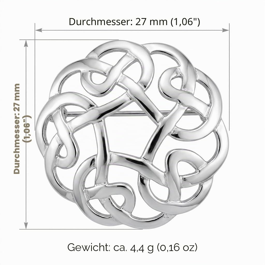 Alexander Castle 925 Sterling Silber Keltische Brosche für Frauen - Damen Brosche Pin mit Schmuck Geschenk Box - 27mm