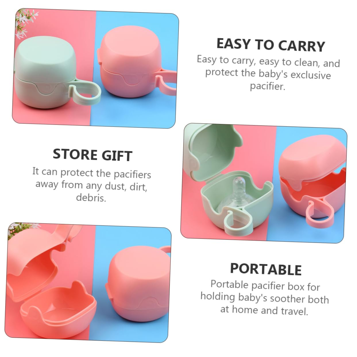 ERINGOGO Pacifier Storage Box 4 Pieces Newborn Pacifier Box Sealed Lid Travel Accessory Color