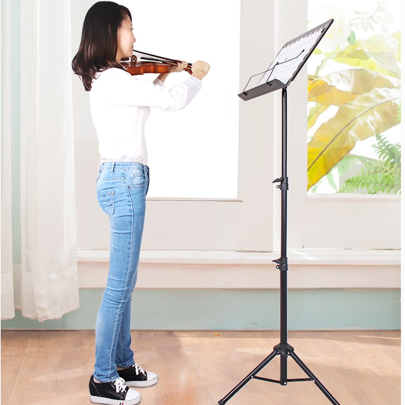 HJXGQJM Atril for Partitura Plegable Portátil Musica Metalico Soporte De Ajustables, Música Orquestal Soporte Música Totalmente Ajustable Soporte De Música En Negro, con Bolsa De Transporte