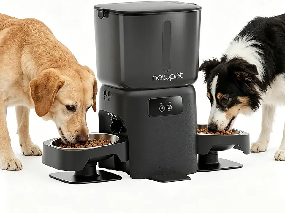 NEWPET Comedouro Automático Para Gatos, Com Wifi De 6L E Controle Por Aplicativo, Tigela De Aço Inoxidável Inclinada A 5°, Alimentação Programada,Dupla Fonte De Alimentação