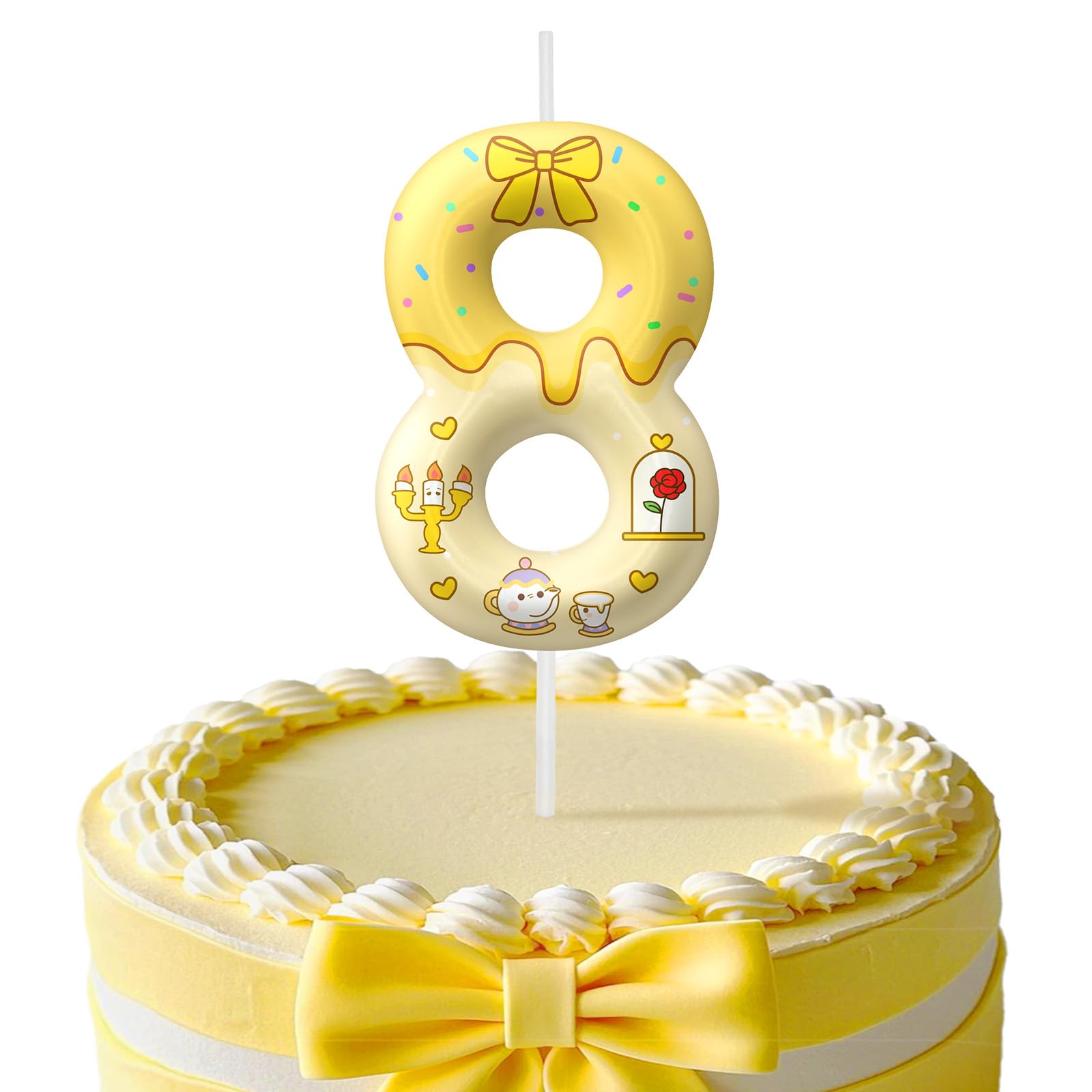 Yellow Cartoon Birthday Candles, Number 8 Candle Yellow Themed Birthday Party Supplies, 2.4 inch Birthday Candles for Cake Topper Party Decorations,