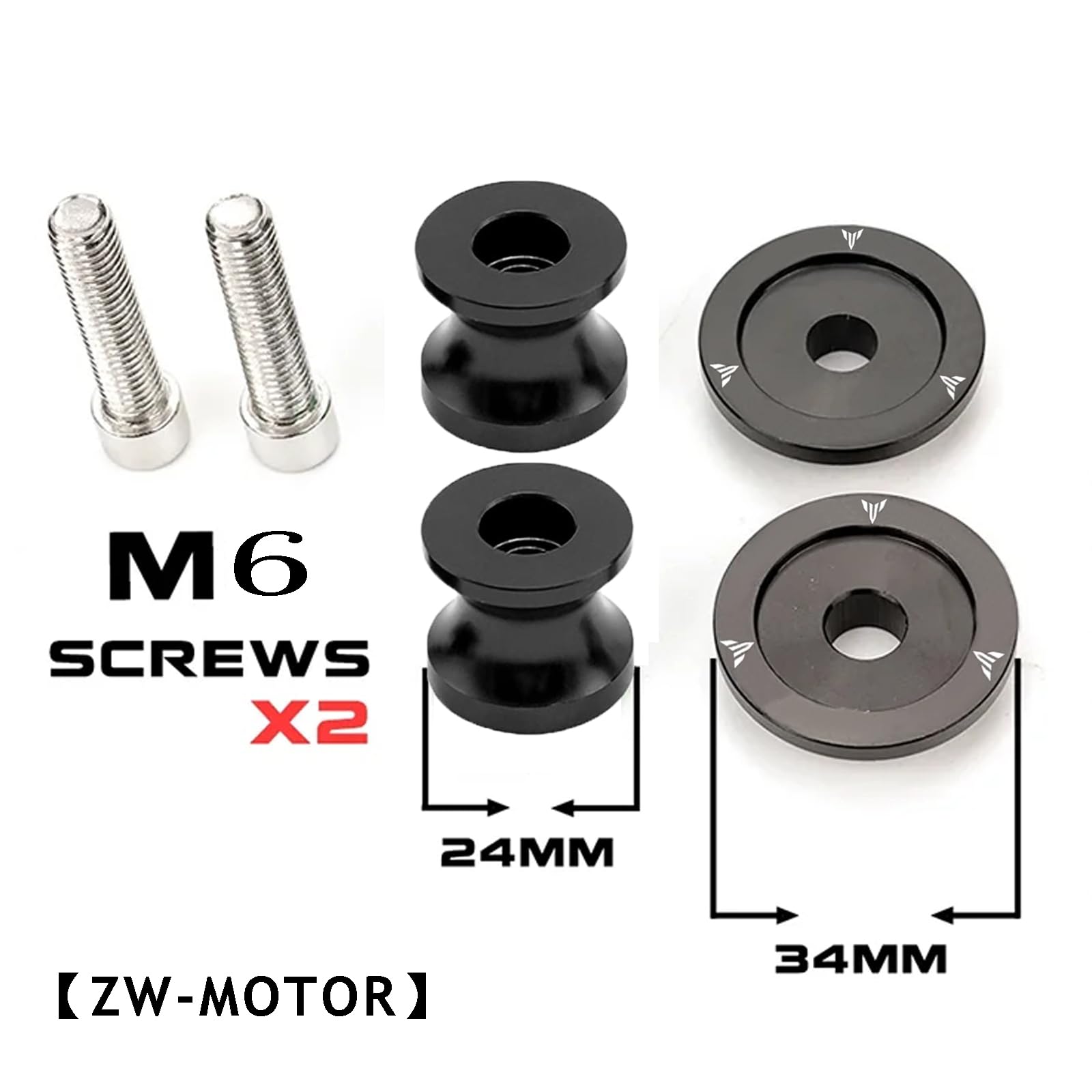 2 pcs M6 Motorcycle Tilting Aluminum CNC Slider Spools Motorcycle Bolts Accessories Arms para MT01 MT-01 MT03 MT-03 MT-125 MT09 MT-09 MT10 MT-10 Negro