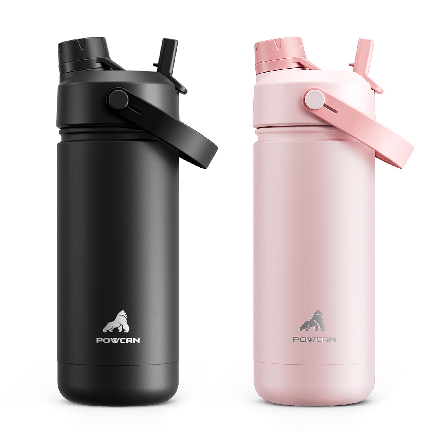 POWCAN 2 Pack 18 oz Kids Insulated Water Bottle for School: Leakproof, 2-in-1 Straw Spout Lid, BPA-Free, Keep Cold 24 Hrs, Stainless Steel Cup for Sports, Travel, Gift for Girls Boys Daughters Sons