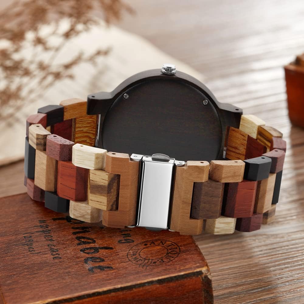 Tiong Reloj de Madera Natural Hombre - Cuarzo Japonés, Texturas Únicas, Colorido Unisex