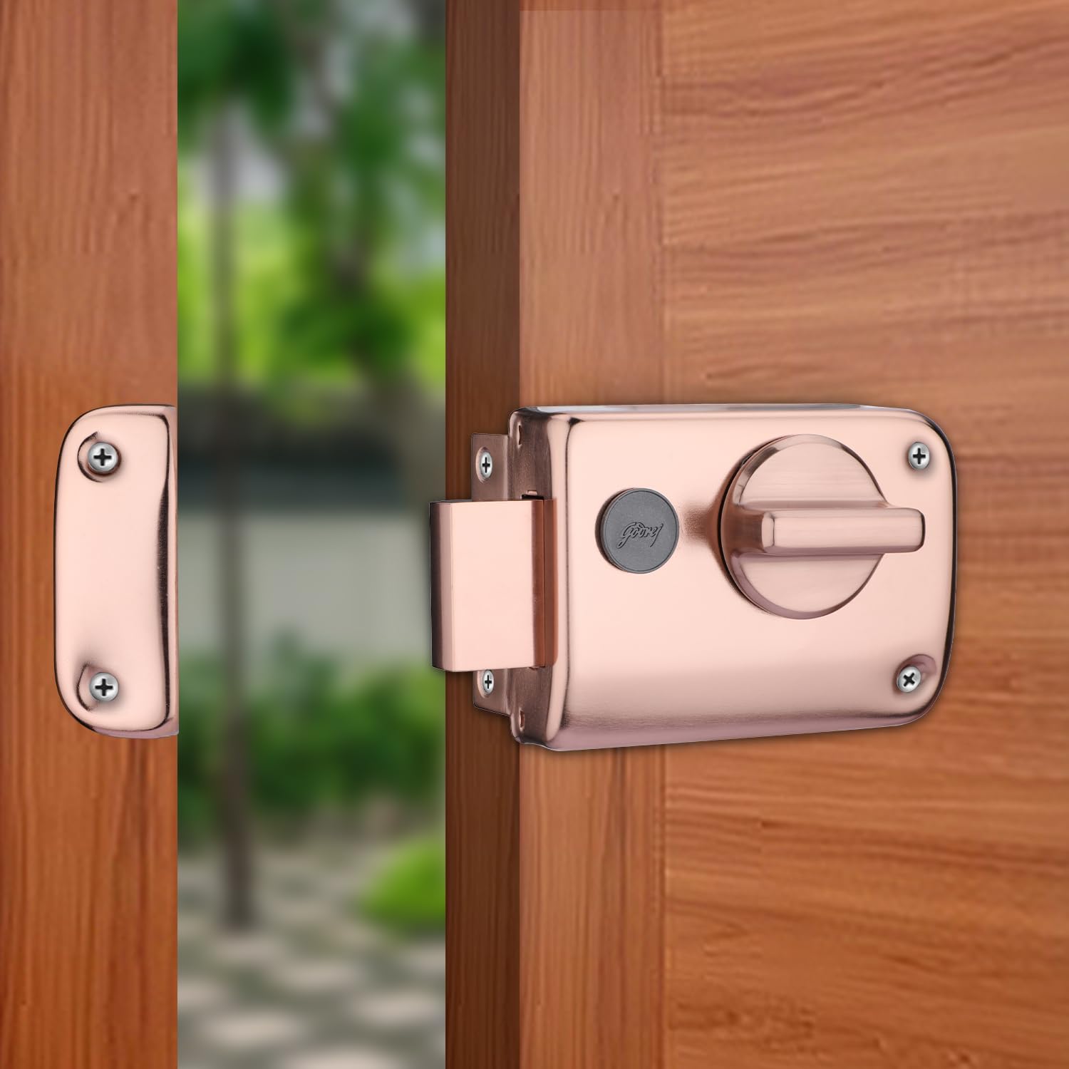 Godrej Rim Lock I Rim Deadbolt Ultra XL+ I 1CK Deadbolt I for Inside Opening Wooden Door | Left/Right Handed Doors I 4 Keys I 5-Year Warranty I Manual Locking l Rose Gold Finish