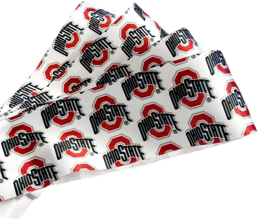 2.5" Ohio State Ribbon, Licensed by Offray Ribbon - Officially Licensed (White - 5 Yards (15 Feet))