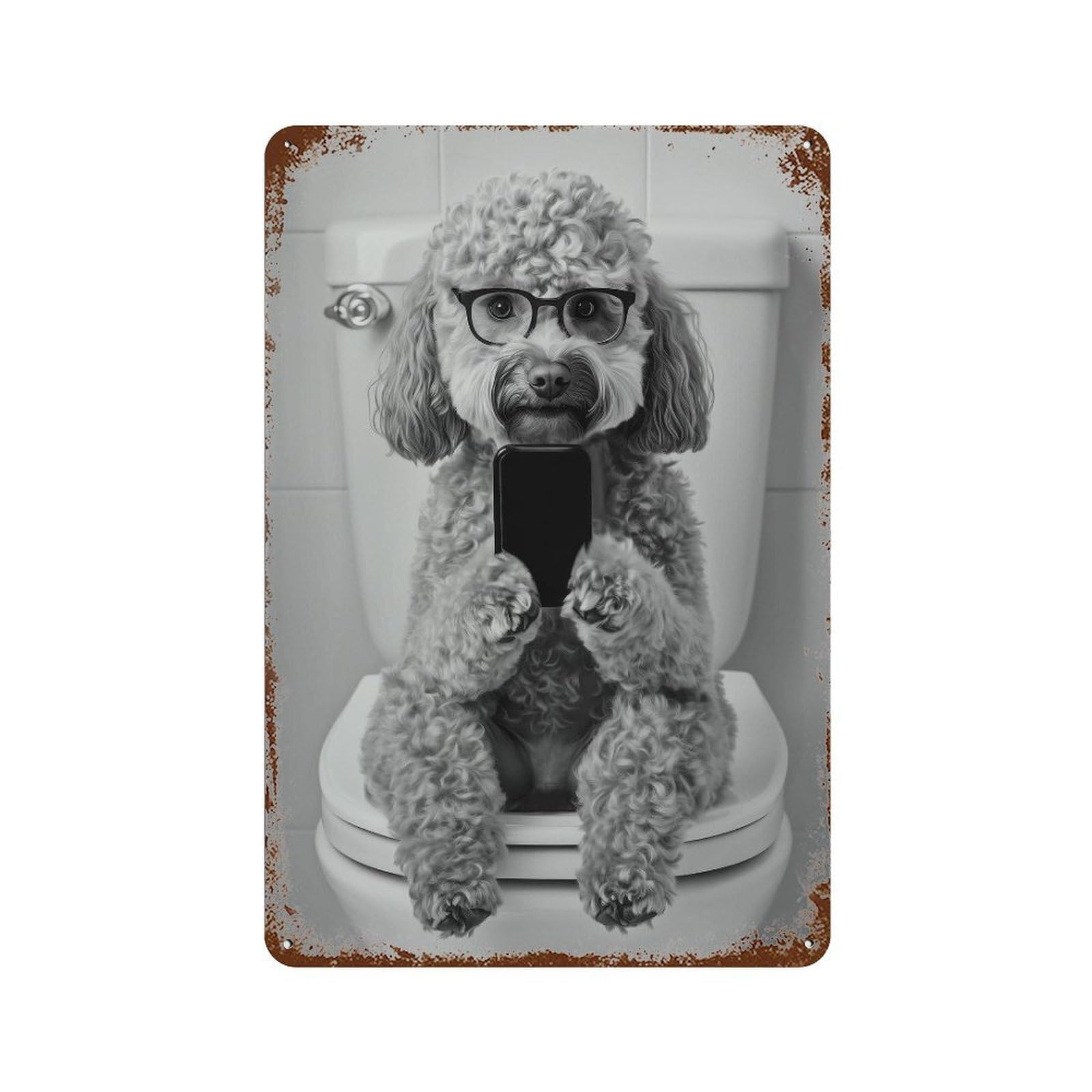 xiaoxiaoshen Labradoodle on Toilet Print_ Wall Decor Art Metal Tin Poster Modern Home Decor Art Home Bar Shop Decorations Vintage Sign 30x20cm