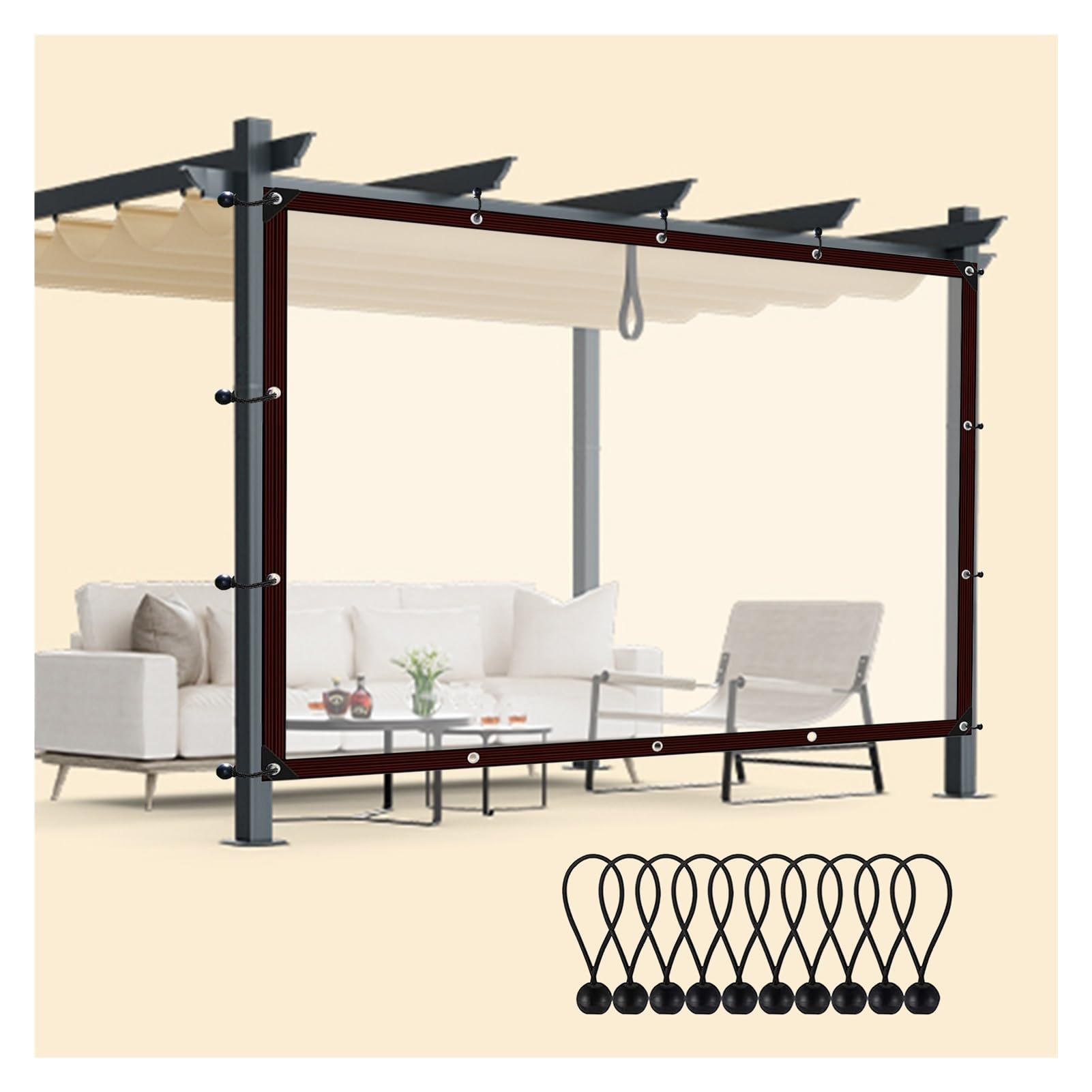 Cubierta de lona transparente a prueba de viento para pérgola