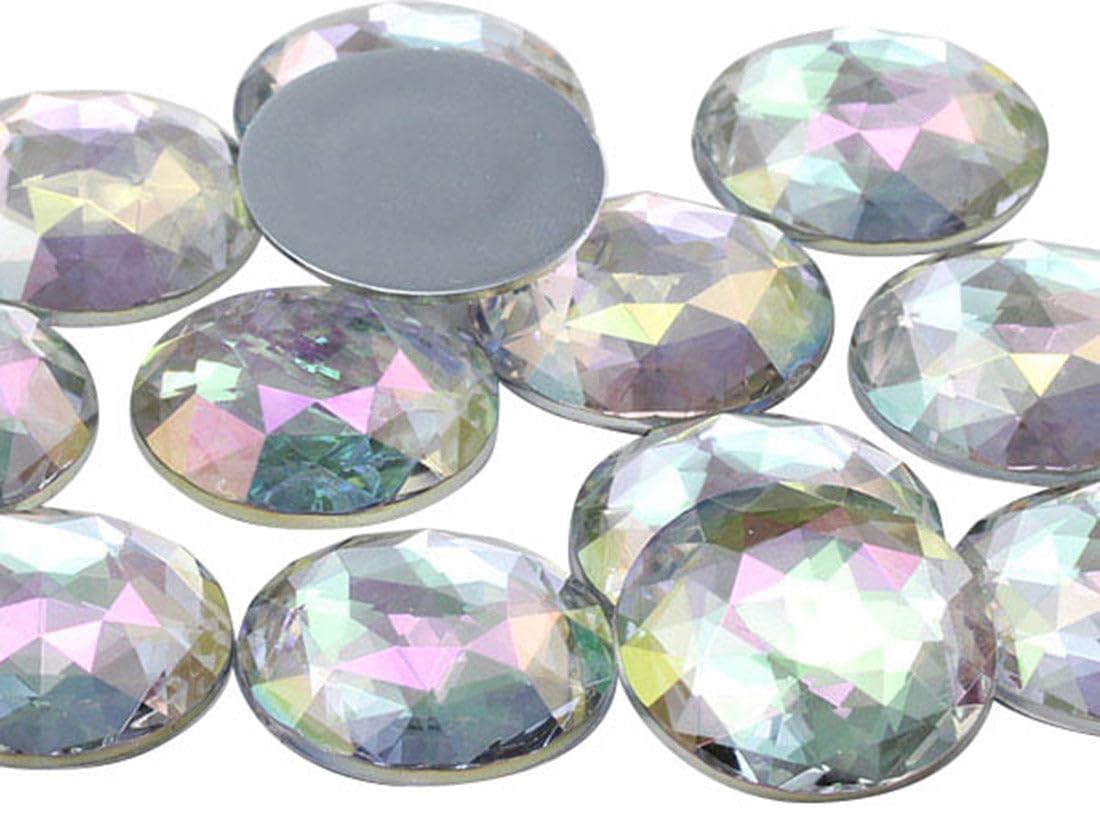 Allstarco Crystal Clear Ab H702 20Mm Flat Back Round Acrylic Rhinestones Plastic Circle Gems For Costume Making Cosplay Jewels Pro Grade - 20 Pieces (Crystal Clear Ab H702)