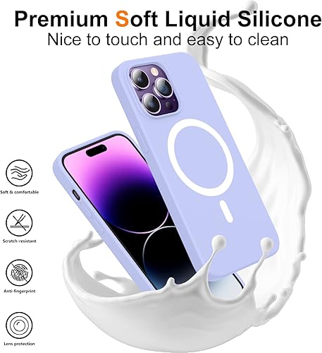Miniatura 6 de Funda magnética de silicona líquida para iPhone 14 Pro compatible con Magsafe 2 protectores de pantalla de vidrio + protector de cámara Funda