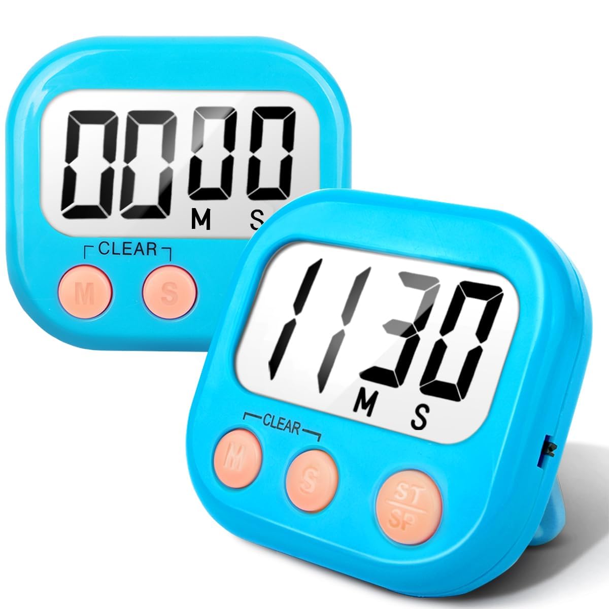 2 Pack Kitchen Timers Loud Ring Digital Timers for Cooking Magnetic Blue