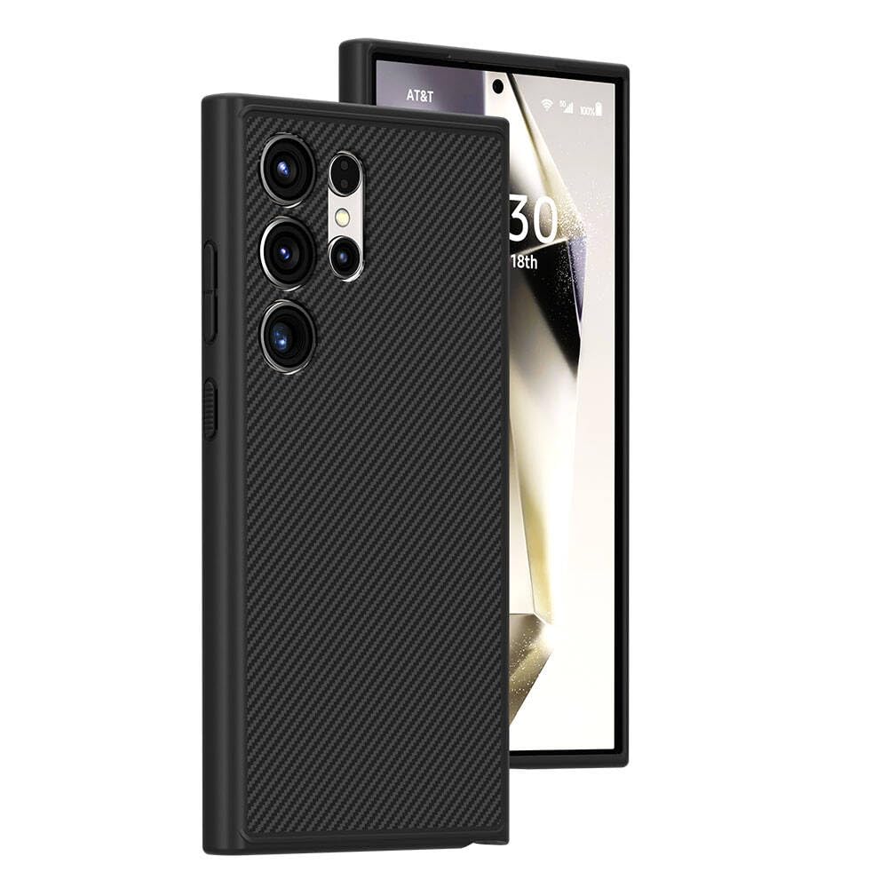 Zore Galaxy ile uyumlu S24 Ultra Kılıf M-safe Şarj Özellikli Karbon Fiber Görünümlü Zore T-Karbon Kapak Siyah
