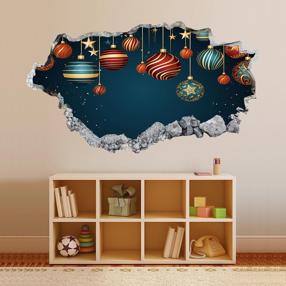 Pegatinas de decoración de pared 3D Bola De Color Pegatinas De Pared Calcomanías Murales De Pared Rotas 3D Regalos Navideños Vinilo De Pared Arte Hogar Decoración De Pared 120x80cm