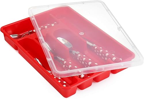 Miniatura 3 de Zilpoo Juego de 3 bandejas de cubiertos con tapa, organizador de cubiertos de plástico y cajones de utensilios, contenedor de almacenamiento de