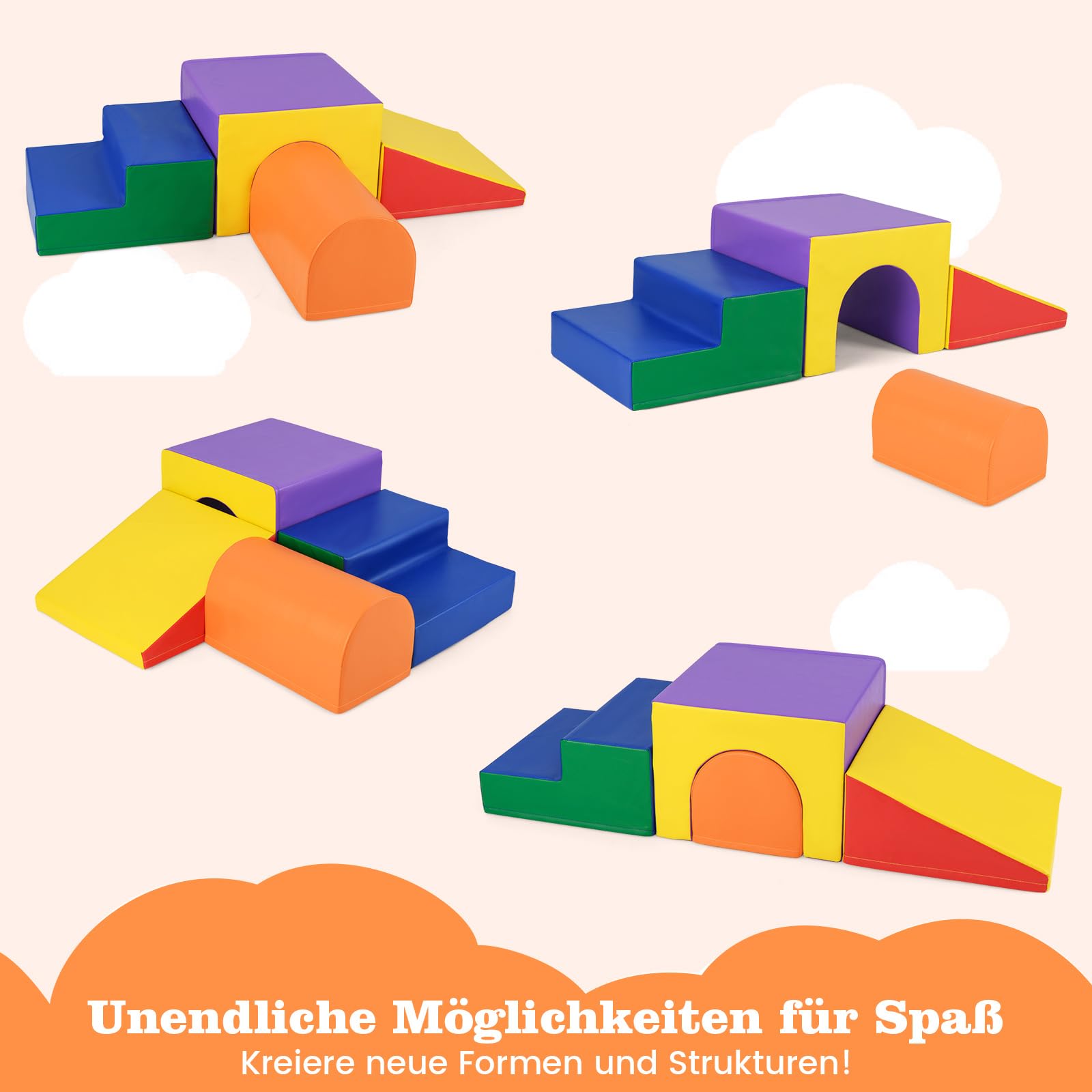 COSTWAY 4 TLG. Schaumstoffbausteine, Softbausteine zum Klettern und Toben, Riesenbausteine aus Schaumstoff, Großbausteine Bauklötze Indoor für Babys und Kleinkinder (Bunt)