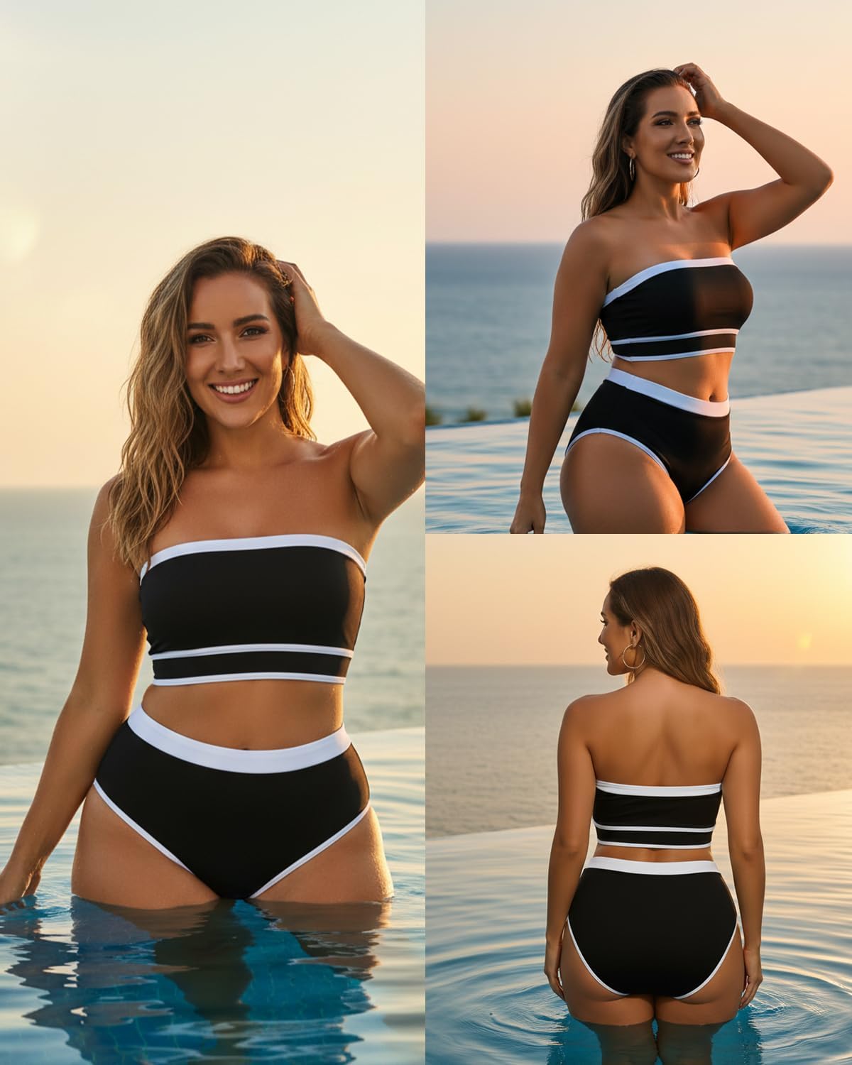 Yonique Bandeau Bikini Strapless Swimsuit - Two Piece High Waisted Bathing Suits - Image 5
