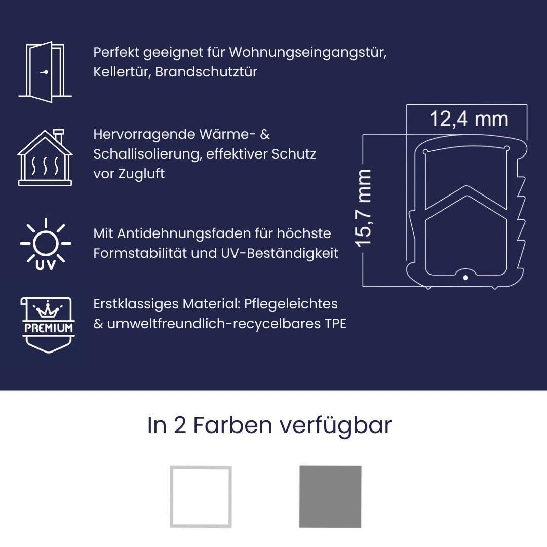 Stahlzargendichtung Weiß 25m - gegen Zugluft Lärm & Staub spart Heizkosten Dichtung Dichtungshöhe 16mm Dichtungsbreite 12mm Falz Türdichtung (Weiss 25m)
