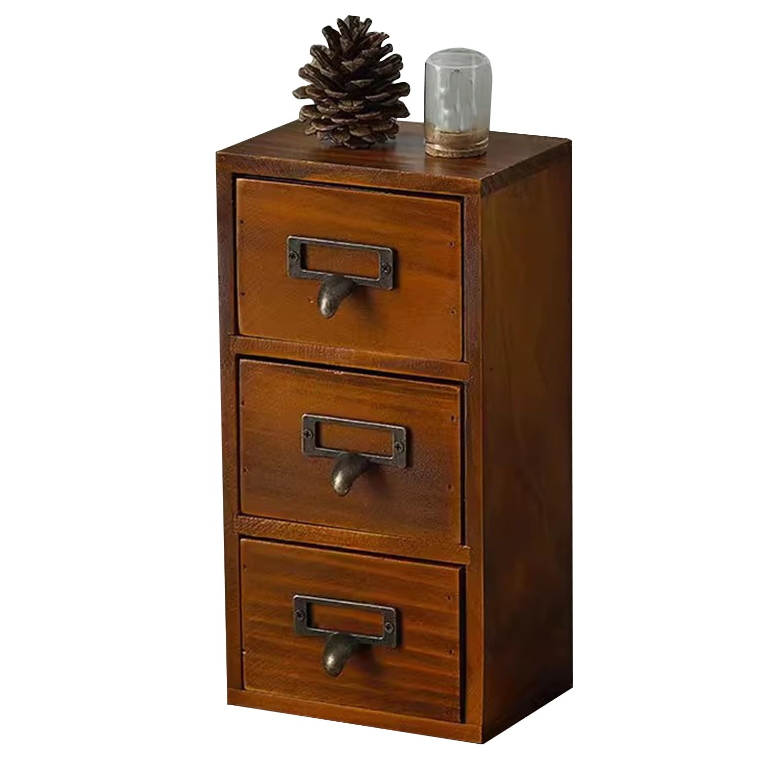 MESCXTY Wooden Desk Drawer Organizer, Classic Vintage Organizer for Tabletop, Wood Storage Box, Desktop Organizing Cabinet with Drawers Office Study Table(3-Drawer, Brown)