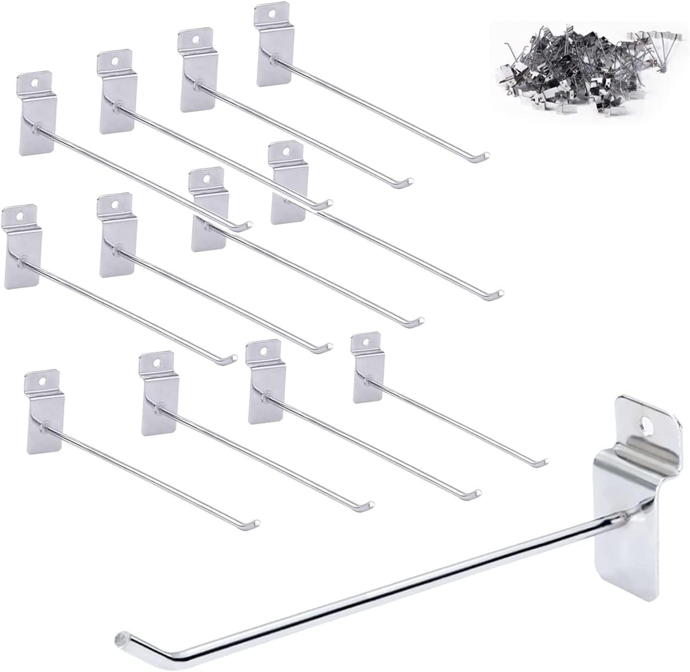 ybaymy 100PCS Slatwall Hooks 20cm/8inch Single Prong Slatwall Hook 4.2mm Thickness Shop Shelf Hooks Commercial Metal Wall Hanging Hook for Room Garage Retail Display
