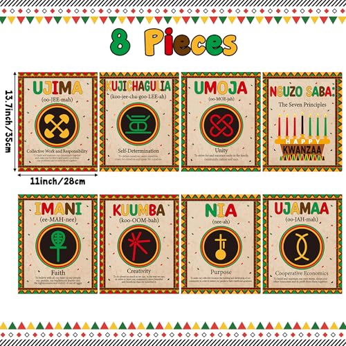 WATINC Pôster Kwanzaa com sete princípios - 8 peças de decorações de sala de aula afro-americana, ma