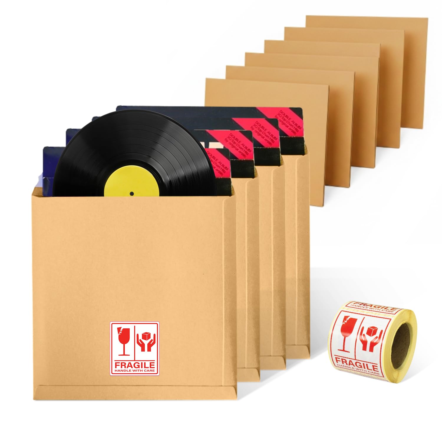 12 Inch Vinyl Record Mailers Postage Packaging LP Record Mailers + Cardboard Stiffener for Secure Shipping (5)