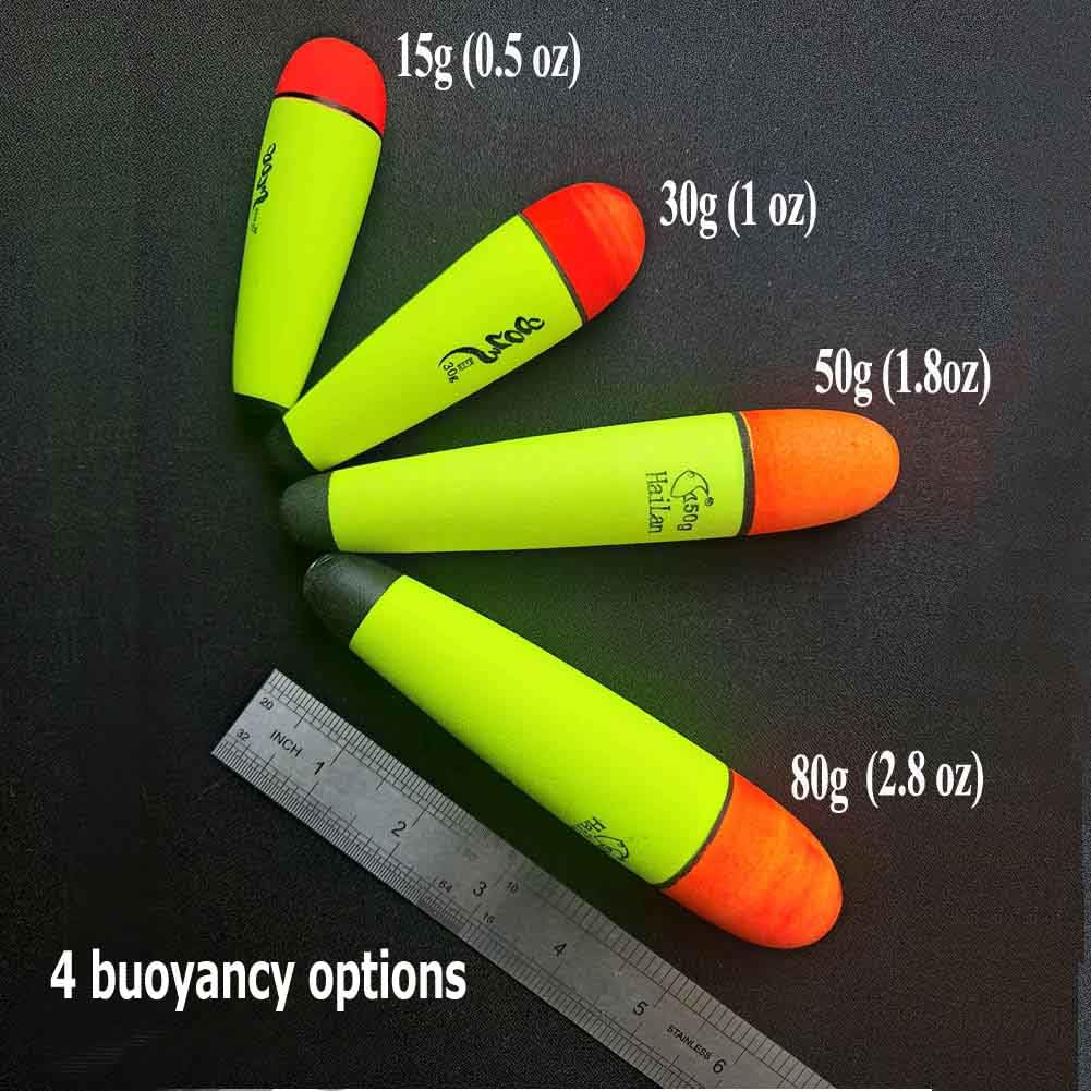 FASPLORE 4 pcs Slip Bobbers Floats EVA-Slider-Bobbers Slip Corks Catfish Bobbers Assortment EVA Foam 80g, 50g, 30g,15g (4pcs-80g(2.8oz))