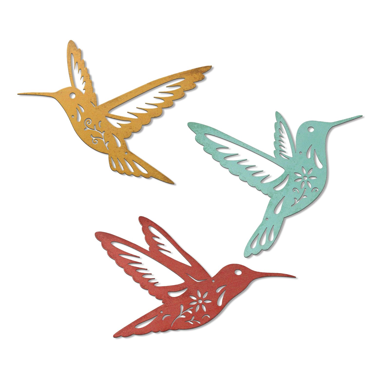 Idée cadeau déco colibri en métal lot de 3 figurines murales pour extérieur et maison