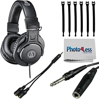 Amazon Com Audio Technica Ath M30x Professional Monitor Headphones Headphone Splitter 1 4 Inch Trs To 1 4 Inch Trs Headphone Extension Cable Strapeez Cleaning Cloth Top Value Headphone Bundle Electronics
