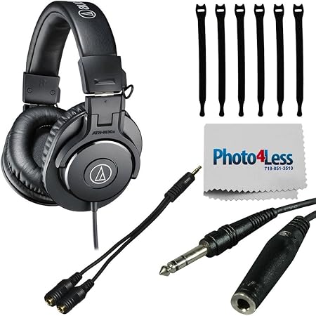 Amazon.com: Audio-Technica ATH-M30x Professional Monitor Headphones +  Headphone Splitter + 1/4 inch TRS to 1/4 inch TRS Headphone Extension Cable  + Strapeez + Cleaning Cloth - Top Value Headphone Bundle : Electronics