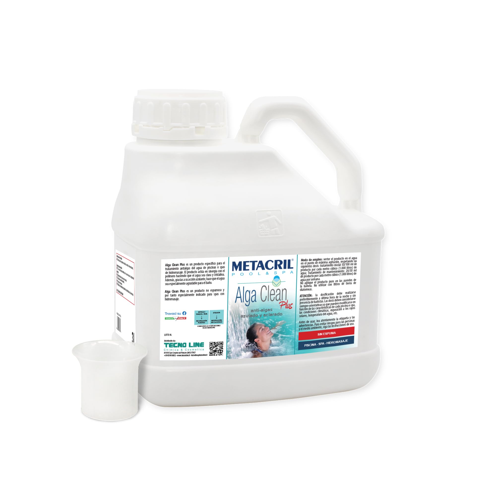Metacril Alga Clean Plus 3 l + Vaso Dosificador para Piscinas y Bañeras de Hidromasaje