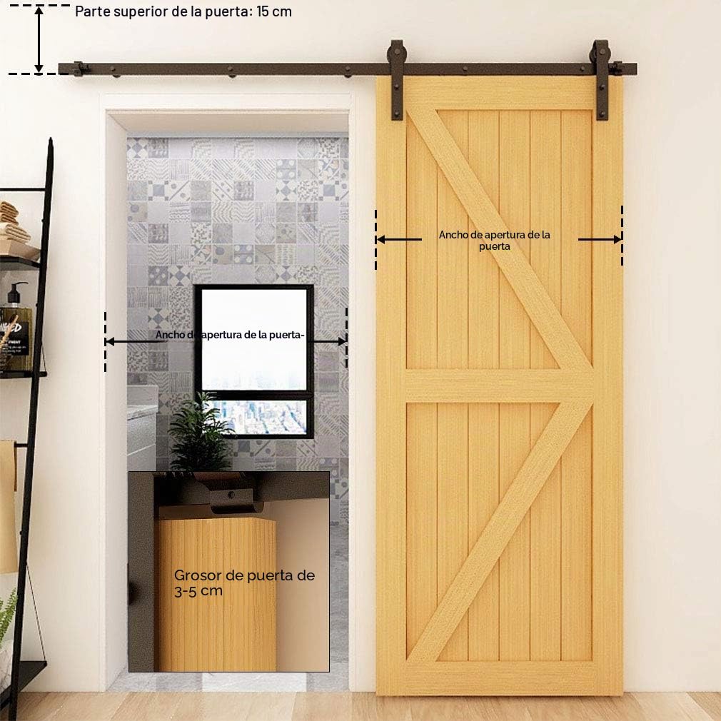 CCJH 6.6FT 200cm Herraje para Puertas Correderas Kit de Accesorios para Puertas Corredizas de Granero, Kit de Riel de Puerta de Madera