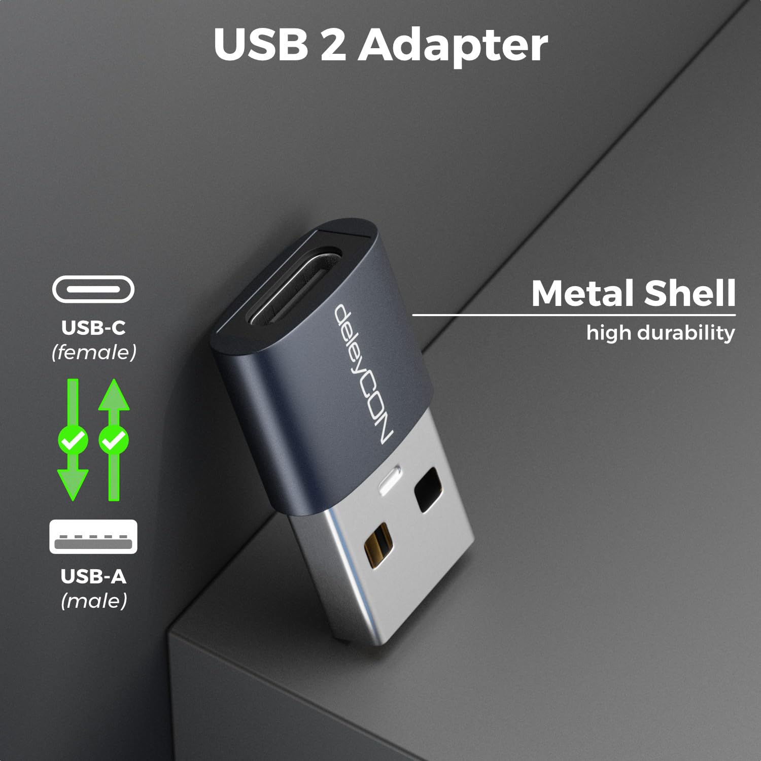 deleyCON Adattatori USB-C 3 Pezzi Presa USB-C a Spina USB-A per iPhone iPad Galaxy Serie S25/S24/S23 Laptop Notebook CarPlay