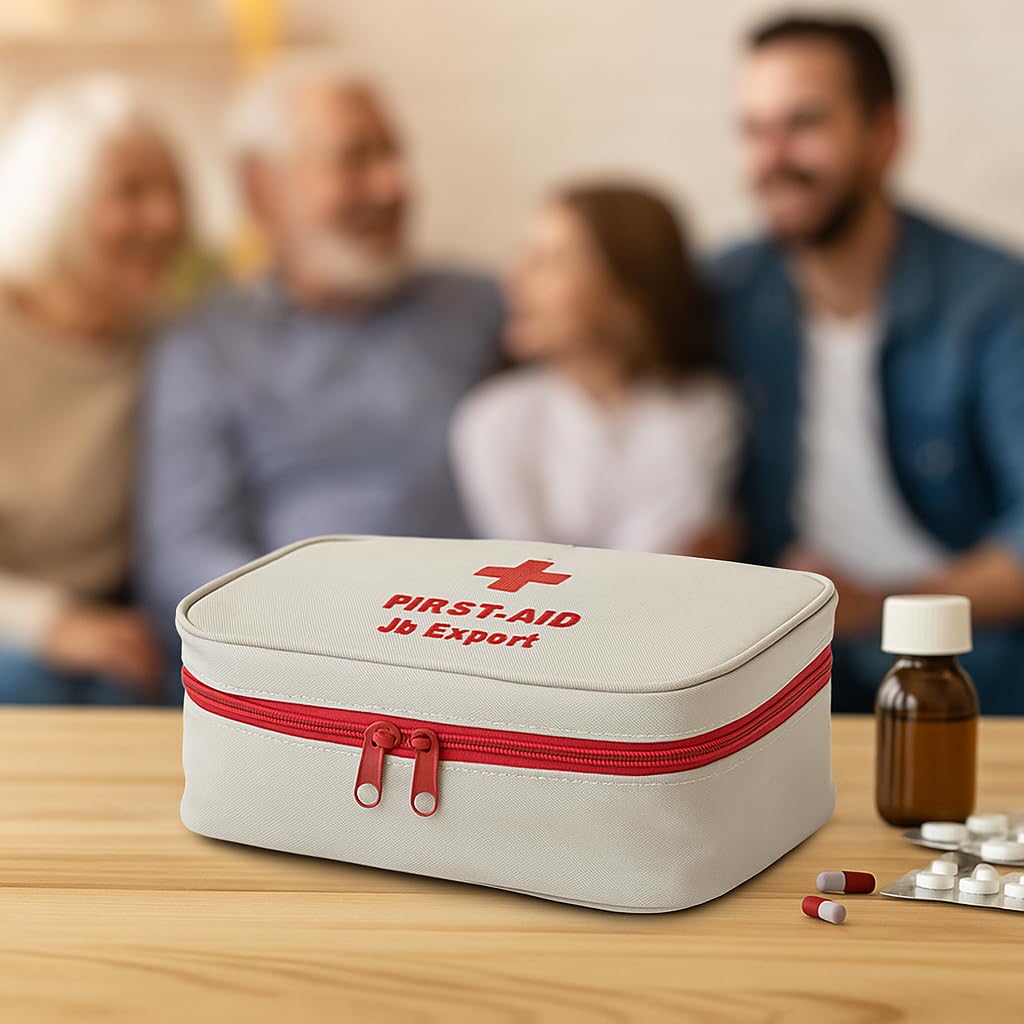 Nylon Travel Medicine Pouch Emergency First Aid Kit Pouchorganizer With Medicine-Pocket Empty Bag For Travelling Car, Home, Office, Grey