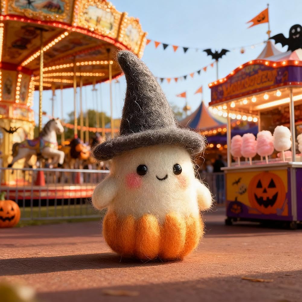 Décoration Citrouille En Feutre Faite Main - Souris Avec Chapeau De Sorcière - Ornement Halloween Et Noël - 8 Cm