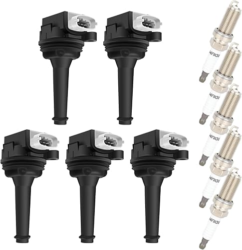 cciyu 5 bobinas de encendido con 5 bujías de iridio Volvo C30 C70 S40 S60 V50 V60 V70 XC60 XC70 2.5L 2.4L L5 UF517 5C1778, C1721 COP345