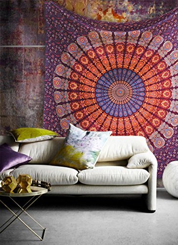 Hippie Mandala Bohemia Psychedelic intrincado diseño floral indio Colcha Pensamiento Mágico de gobelino 84x90 pulgadas, (215x230cms) Castaño