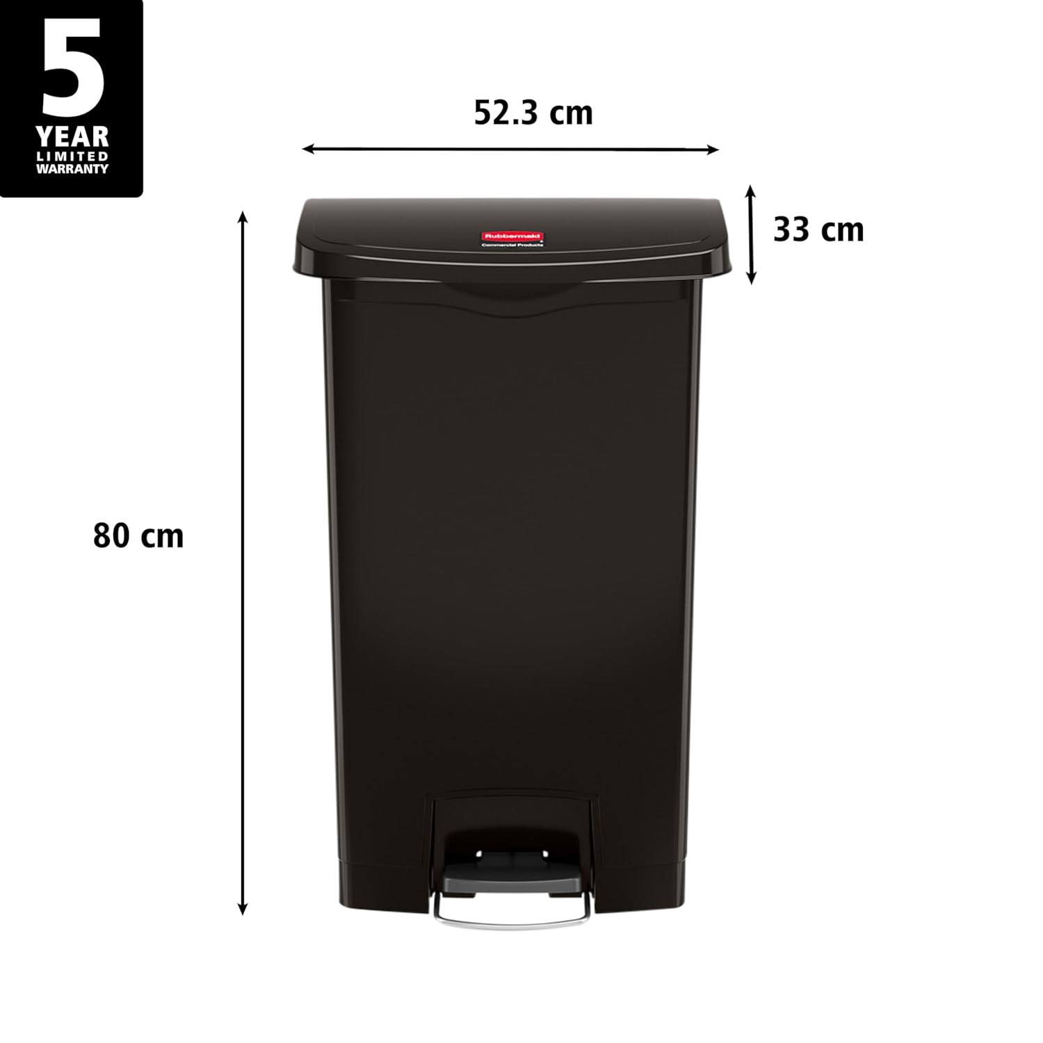 Rubbermaid Commercial Products Streamline Slim Step-On Plastic Trash Garbage Can, 18 Gallon, Black, Wastebasket for Home/Kitchen/Hospital/Healthcare Facility