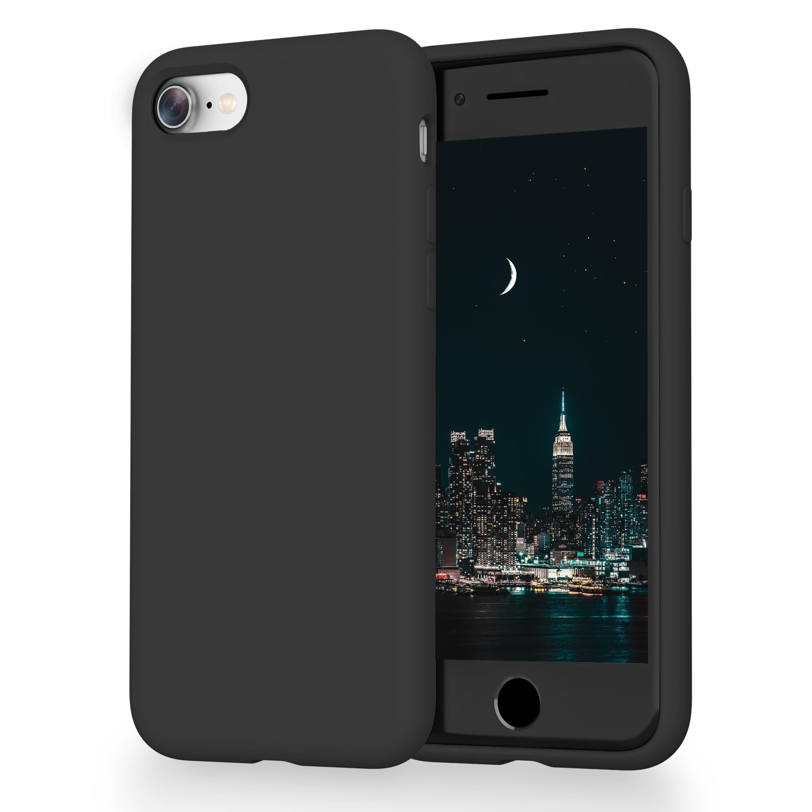 Liquid Silicone Case Compatible with iPhone SE 3/2 (2022/2020), iPhone 8/7 Case, 4.7 Inch, Soft Ultra Slim Protective Shockproof Phone Case with Anti-Scratch Microfiber Lining，Black